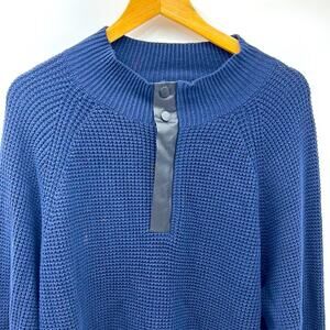 KENNETH COLE NEW YORK WAFFLE KNIT ELBOW PATCH MENS SWEATER SIZE XL NAVY BLUE